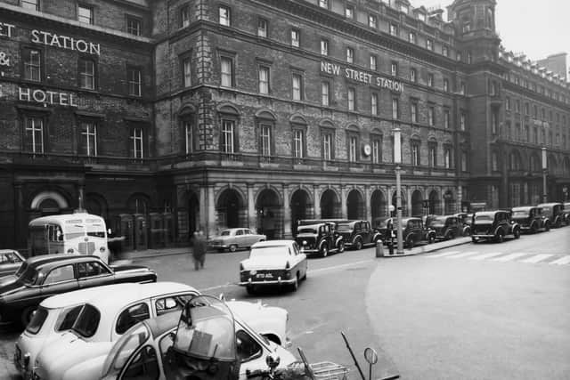The entrance of the old Birmingham New Street railway station pictured in February 1962. It was demolished and rebuilt between 1964 and 1966.