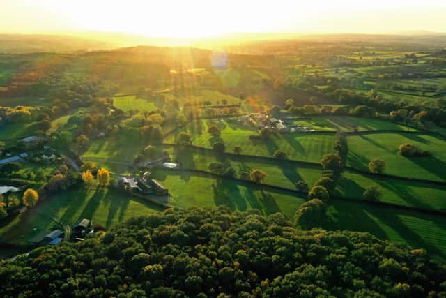 Aerial view of Pepper Wood. The main entrance to the wood is to the south off Dordale Road. Stunning views of the Malvern Hills.