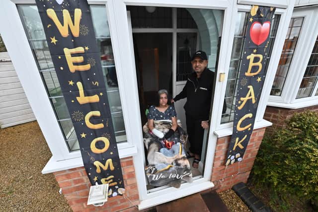 Manjit received a warm welcome on her return home, marking another step in her recovery journey