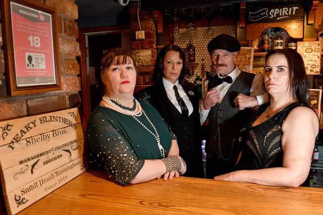 Paul O'Reardan and Michelle Barnes are pictured with Geraldine Jennings and Justine Chambers inside the King's Arms