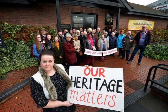 Protestors outside Walsall Leather Museum. They are against the plans to relocate the museum to the Central Library. Sarah Jane Cooper and fellow protestors.   