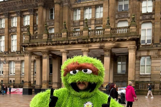 'Oscar the Grouch' at the Birmingham bins strike rally on Tuesday, January 27. Credit: Alexander Brock. Permission for use for all LDRS partners.