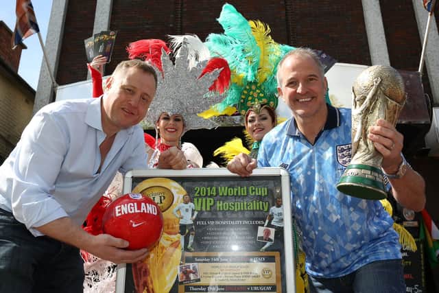 Scott Murray at Bar Sport in Cannock, pictured with Wolves football legend Steve Bull