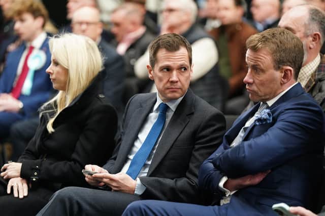 (Front left to right) Reform UK deputy leader Richard Tice's partner Isabel Oakeshott, Robert Jenrick and Reform Party chairman Dr David Bull during a press conference at UPS Steels in Kingswinford, Dudley. Photo: Jacob King/PA Wire