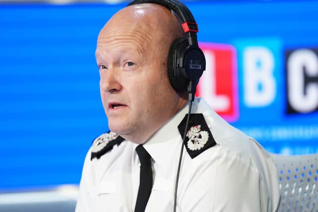 Chief Constable of West Midlands Police, Craig Guildford, takes part in a phone-in on LBC Radio, at the Global Studios in central London (Ben Whitley/PA)