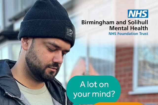 Junaid Mahmood, Blaine Rowe, who is taking part in a campaign to raise awareness of mental health support. PIC: Birmingham
and Solihull Mental Health NHS Foundation Trust