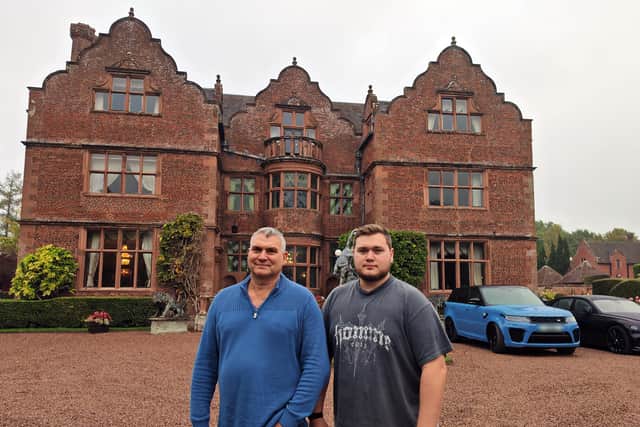Steve Smith and son Joe outside Ludstone Hall - their family home