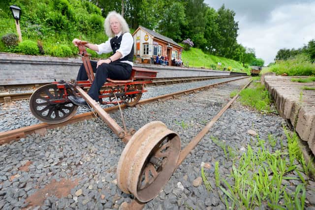 Station master Steve Downs on a Velocipede