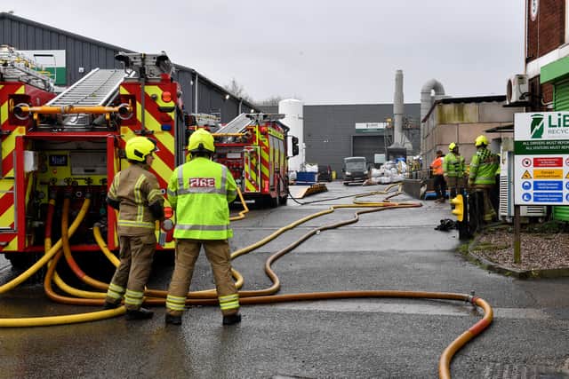 The scene of a fire at LiBatt Recycling, Lincoln Street, Wolverhampton.
