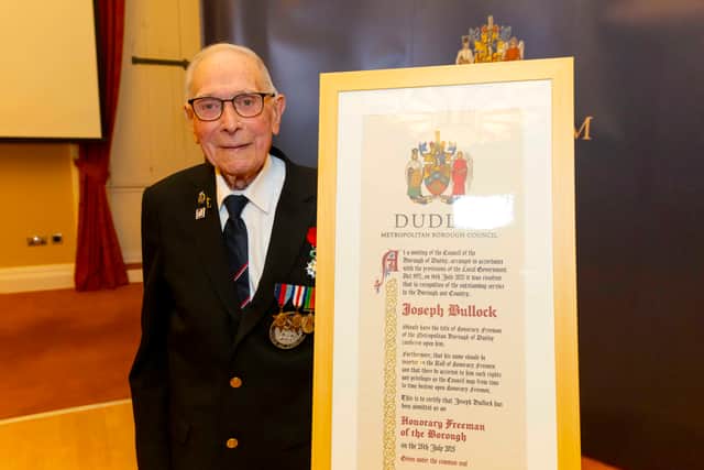 Joe Bullock with the scroll granting him the freedom of Dudley