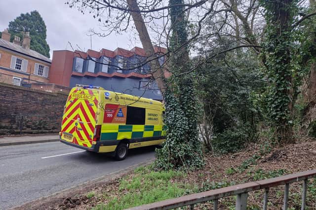 An ambulance could be seen at the scene
