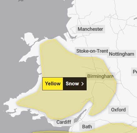 Snow warning covers the West Midlands and Wales (Credit:Met Office)