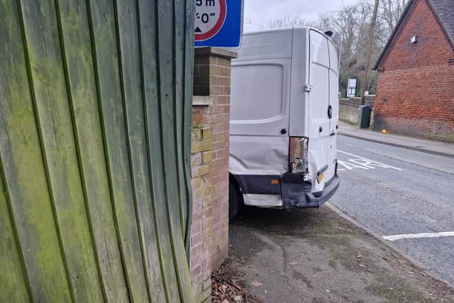 Damage was visible on the back of the van