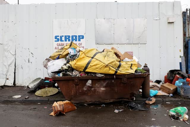 Rubbish, including sofa, mattresses, skip,  caravan and rubble has been dumped on Springvale Street , Ann Street and Ward Street in Willenhall in West Midlands.