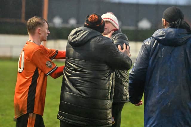 Bilston FC V Droylsden FC (in blue).    Trouble at the end of the game.