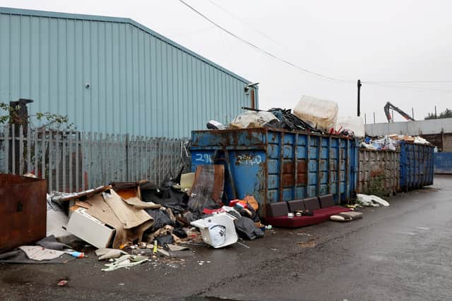 Rubbish, including sofa, mattresses, skip,  caravan and rubble has been dumped on Springvale Street , Ann Street and Ward Street in Willenhall in West Midlands.