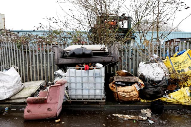 Rubbish, including sofa, mattresses, skip,  caravan and rubble has been dumped on Springvale Street , Ann Street and Ward Street in Willenhall in West Midlands.