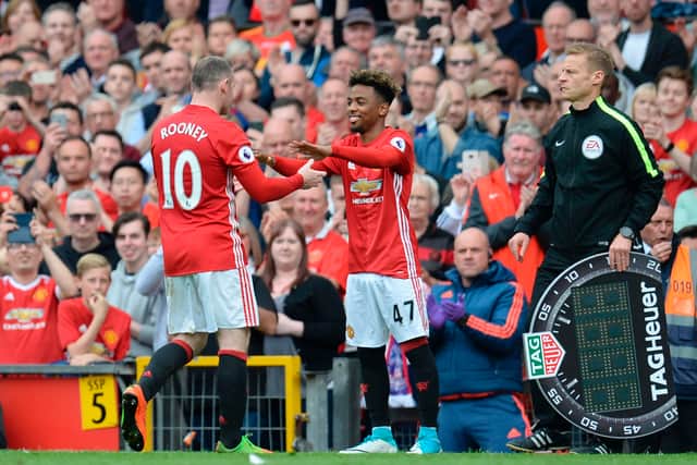 Angel Gomes replaced Wayne Rooney for his Manchester United debut in 2017. (Photo by Matthew Peters/Manchester United via Getty Images)