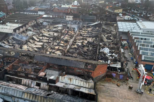 The aftermath of the huge fire off Upper Villiers Street, Wolverhampton. Photo: Tim Thursfield