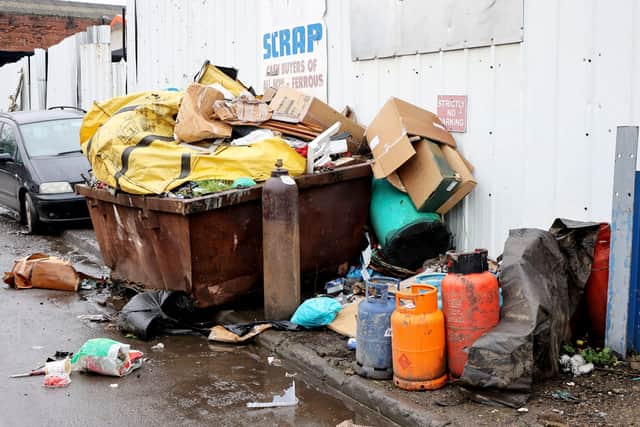 Rubbish, including sofa, mattresses, skip,  caravan and rubble has been dumped on Springvale Street , Ann Street and Ward Street in Willenhall in West Midlands. 