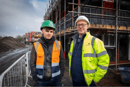 Bricklaying apprentice Max Worton with Leigh Fuller, project manager at Persimmon Homes