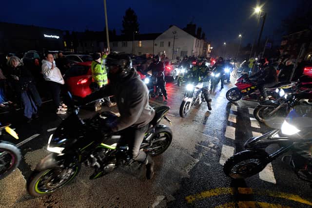 Hundreds of bikers set off from the Lockside Steakhouse to deliver cards and gifts for Amelia who is in palliative care. Photo: Tim Thursfield