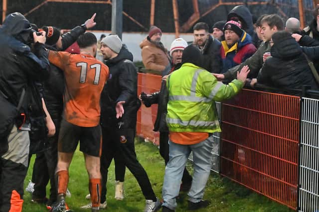 Bilston FC V Droylsden FC (in blue).    Trouble at the end of the game.
