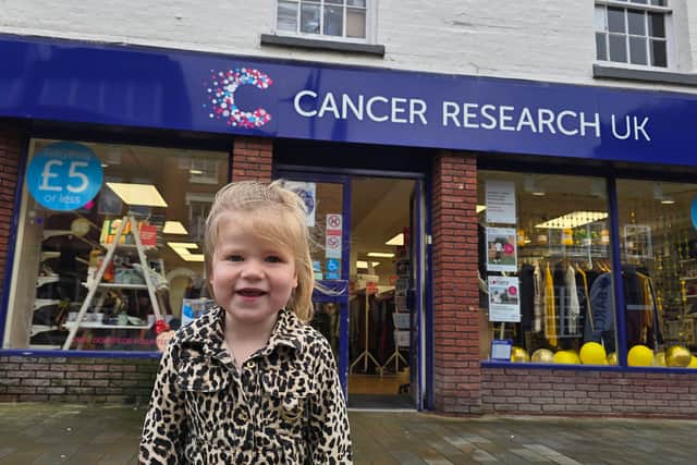 Wendie-Lou outside the Bromsgrove Cancer Research UK shop