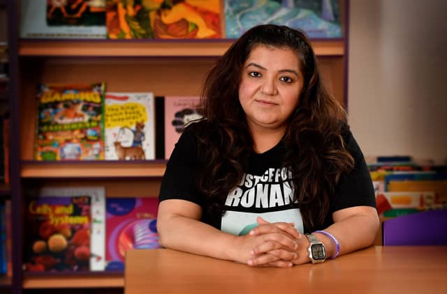 WOLVERHAMPTON COPYRIGHT NATIONAL WORLD TIM THURSFIELD 14/11/24 Pooja Kanda, mother of murdered Ronan Kanda, visited Lanesfield Primary School, Wolverhampton, to talk to children about knife crime.