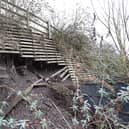 Collapsing wall at Goodrich Mews, Dudley. Credit: Phil Blagg Photography.