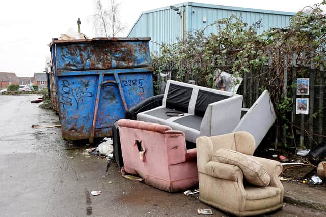 Rubbish, including sofa, mattresses, skip,  caravan and rubble has been dumped on Springvale Street , Ann Street and Ward Street in Willenhall in West Midlands. 