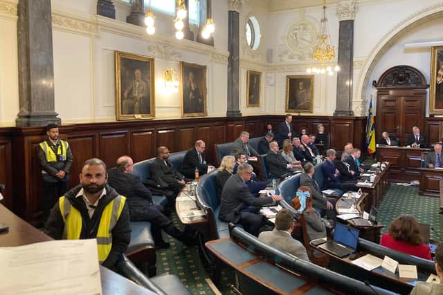 Security Guards In The Main Council Chamber During The Full County Council Meeting On Thursday, February 12. Photo by Staffordshire LDR Kerry Ashdown. Free for use by all LDRS partners