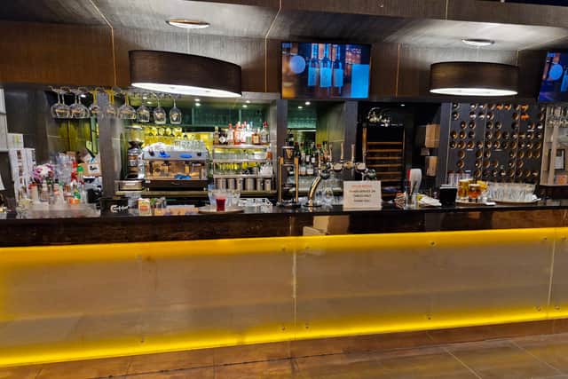 There is a well-stocked bar