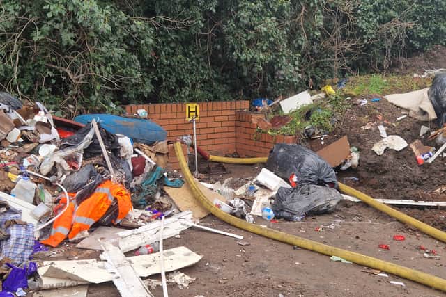The fire service has commented after one of their hydrants became blocked by around 5ft of fly-tipped rubbish