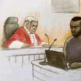 Court artist sketch by Elizabeth Cook of Deng Chol Majek giving evidence at Wolverhampton Crown Court, where he is charged with the murder of hotel worker Rhiannon Skye Whyte, who was stabbed in the head with a screwdriver at Walsall’s Bescot Stadium Station in October last year. Picture date: Tuesday October 21, 2025.