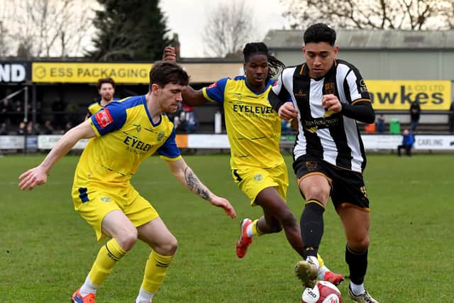 Kaiman Anderson (right) scored to earn Stafford Rangers a draw against Bury