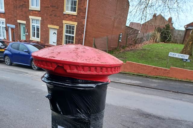 The pillar box in Duke Street, Upper Gornal, has been taped up