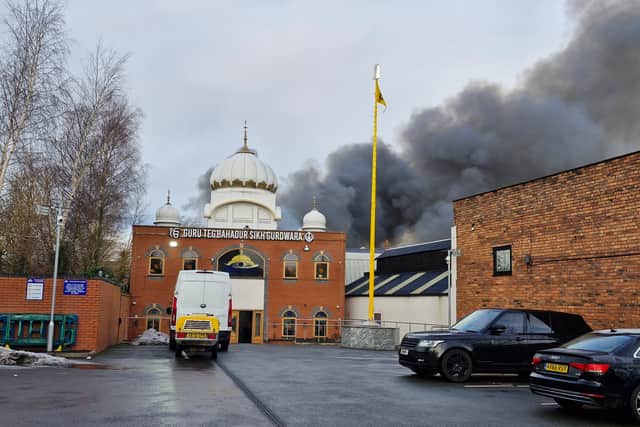 The smoke could be seen from behind the Guru Teg Bahadur Gurdwara