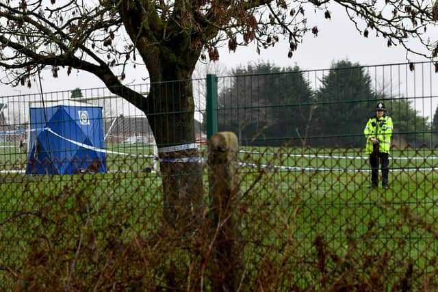 The scene at Smestow Academy, Wolverhampton, after a body was found on the school grounds.