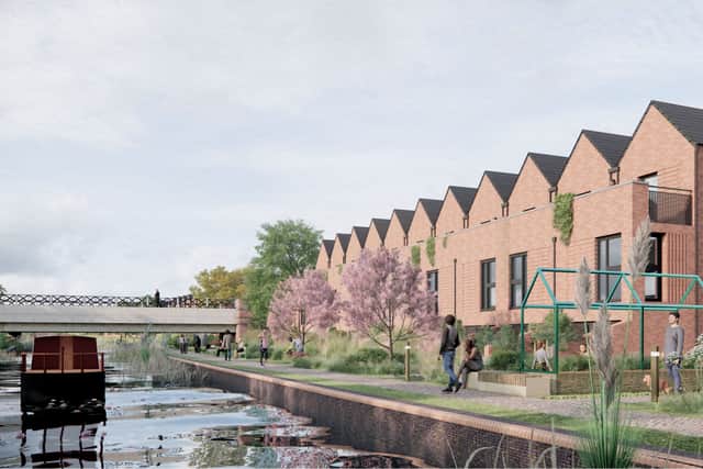 CGI of the Wolverhampton Canalside South scheme showing how the waterside homes will look
