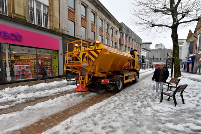 A gritting lorry makes it's way through Dudley Street, Wolverhampton.
