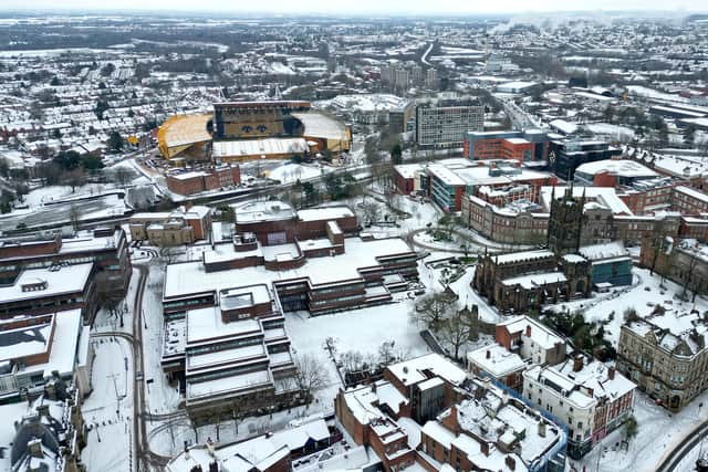 Aerial images over Wolverhampton after the heavy snowfall.