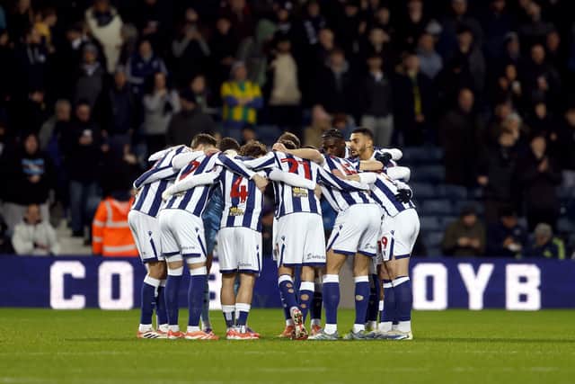 Albion huddled ahead of kick-off against Boro. They started well but fell 2-0 down before a comeback should have secured a point - before more late anguish. (Photo by Adam Fradgley/West Bromwich Albion FC via Getty Images)