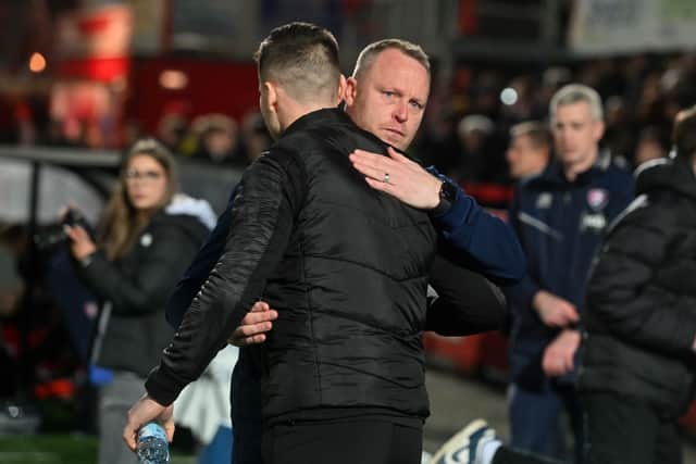 Flynn with Mat Sadler during the former's time in charge of Cheltenham