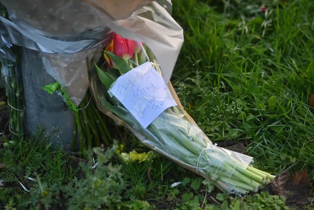Flowers left near the murder scene