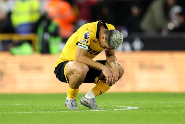 WOLVERHAMPTON, ENGLAND - DECEMBER 08: Andre of Wolverhampton Wanderers looks dejected after the team's defeat in the Premier League match between Wolverhampton Wanderers and Manchester United at Molineux on December 08, 2025 in Wolverhampton, England. (Photo by Brett Patzke - WWFC/Wolves via Getty Images)