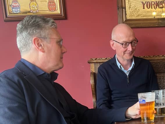 Keir Starmer and Pat McFadden at the Hail the Ale bar in Wolverhampton