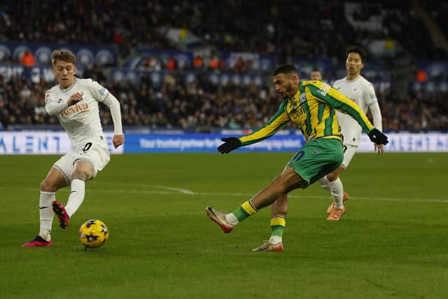 Karlan Grant was twice denied in quick succession in the second half. (Photo by Adam Fradgley/West Bromwich Albion FC via Getty Images)
