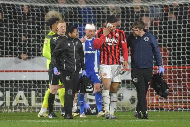 Priestley Farquharson was forced off with an eye issue in the first half.