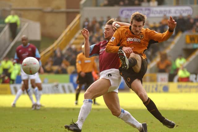 Lee Naylor under pressure from West Ham's former Wolves loanee David Connolly